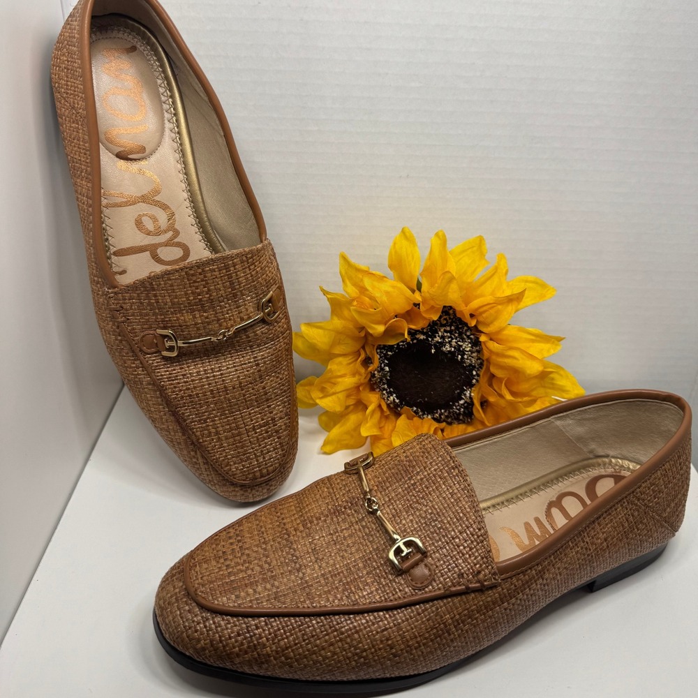 Sam Edelman Loraine Loafers Size 8 Tan Excellent Raffia Horsebit Flats